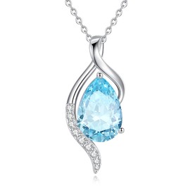 FANCIME Valentines Day Gifts March Birthstone Necklace for Women Teardrop Aquamarine Necklace S925 Sterling Silver Gentle Love Birthday Gifts for Mom Women, 16"+2" Inches