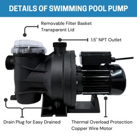 FOTING In/Above Ground Pool Pump, Self Primming (Single Speed, 1.5HP, 6000GPH, 115V)