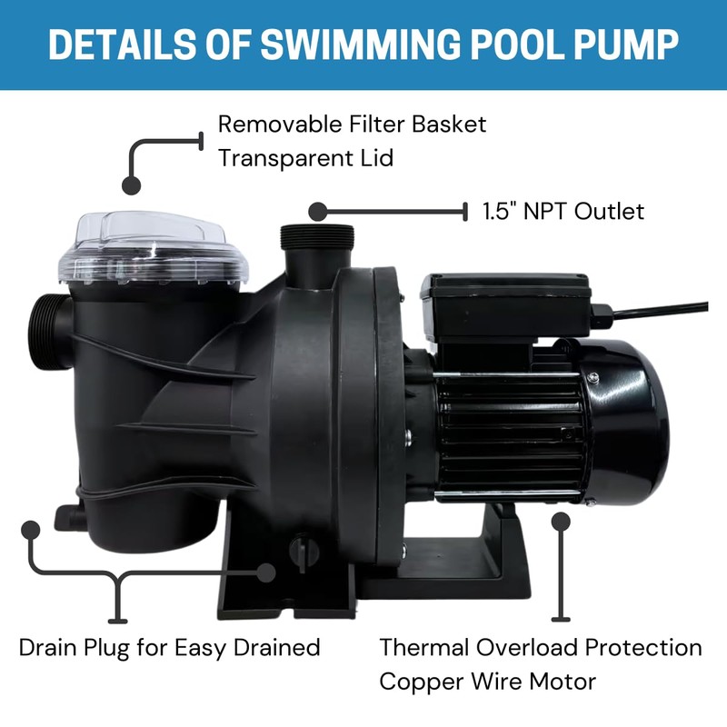 FOTING In/Above Ground Pool Pump, Self Primming (Single Speed, 1.5HP,