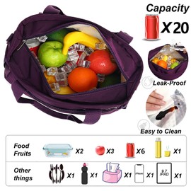 WZLMOUAO Women Lunch Bags for Work, Insulated Leak proof Cooler Adult Lunch Box, Large Lunch Tote for Work with Adjustable Shoulder Straps Lunch Bag (Purple)
