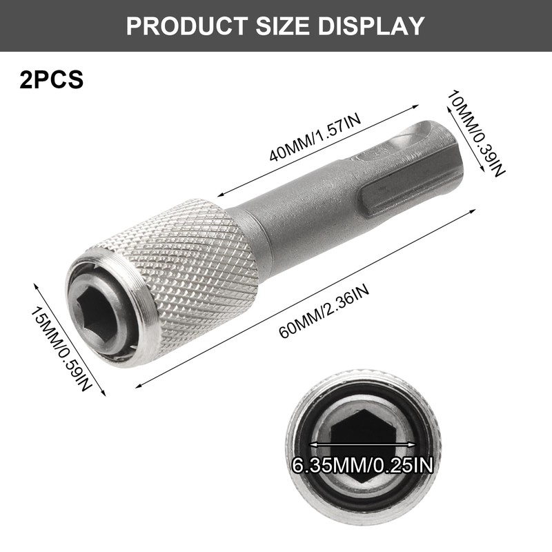 APOMOONS 2 Pcs SDS Plus Adapter, 6.35 mm Silver Bit
