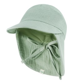 Petinard Label Muslin Peaked Cap Sun Hat with Neck and Ear Protection UV Protection (UPF 50+) for Babies and Children - Unisex, Laurel Green