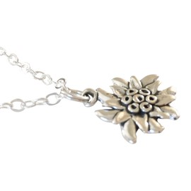 Edelweiss Flower Necklace, Sterling Silver Edelweiss Charm, Wildflower Necklace, Austrian Mountain Edelweiss Flower, Flower Of The Alps, Sterling Silver.