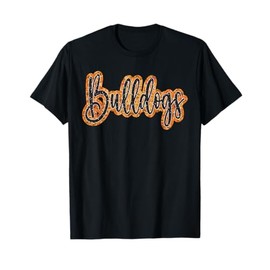 Bulldogs School Spirit Orange Black Faux Sequin Teacher T-Shirt