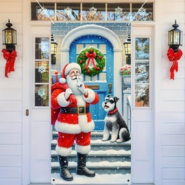 Funny Merry Christmas Door Banner Large Santa Claus Santa Dog Christmas Door Cover Funny Xmas Party Backdrop Christmas Party Supplies Decoration Christmas New Year Decor 35 x 71 In