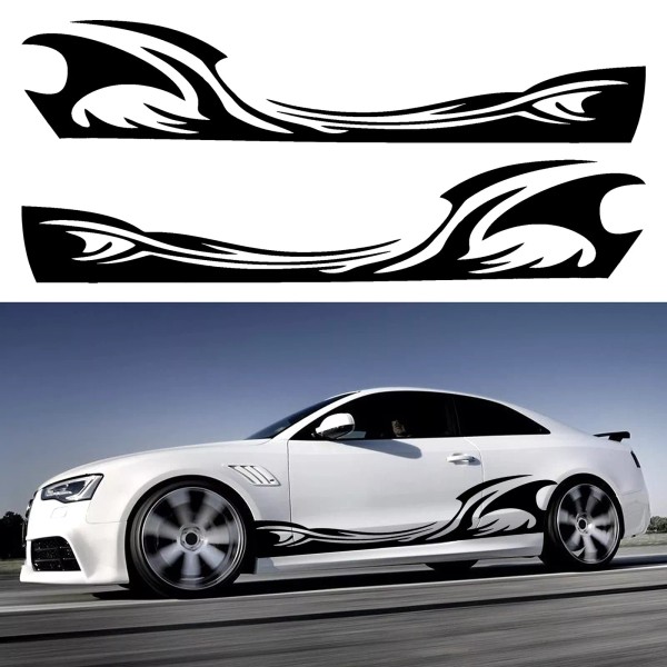 TOMALL 2Pcs 82'' Wave Flame Graphics Car Body Side Stickers