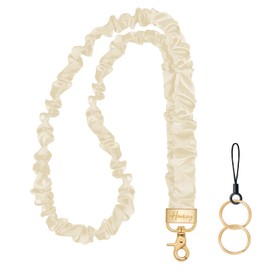 Hovmwey Scrunchie Teacher Lanyards for ID Badges Keys, Cute Long Neck Key Lanyard Straps for Women Card Holder Keychain Wallet（Starlight）