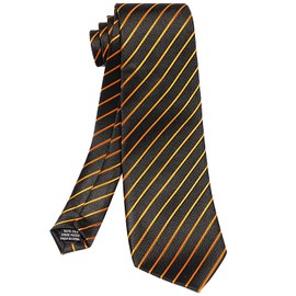 ROBERTO GABBANI Mens Rust Gold Black Tie Pocket Square Cufflinks Clip Set, Silk Woven Necktie with Handkerchief Clip