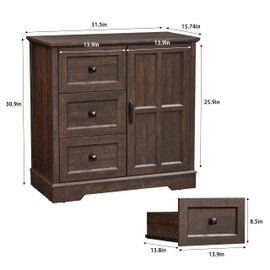 HDDDZSW 3+1 Dresser for Bedroom, Cherry Dressers Storage with Wooden Drawers and Cross Door, TV Stand Chest of Drawers for Bedroom, Living Room