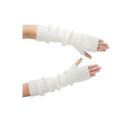 Arm Warmers, Fashion Winter Long Fingerless Gloves Knit Mitten Gloves Wrist Warmer with Thumb Hole for Women, Stretchy Arm Sleeves for Women, White