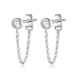 CHIC & ARTSY Chain Stud Earrings 925 Sterling Silver Synthetic Moonstone Earrings for Women Earrings