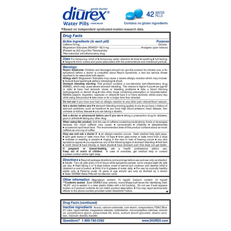 Diurex Water Pills, 42 Count Pills (Pack of 3)