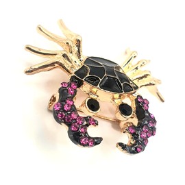 Gold & Pink Crab Glitter Gem Diamante Metal Pin Badge Brooch Jewelry