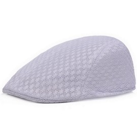 Brcus Men's Mesh Duckbill Newsboy Beret Solid Ivy Cap Cabbie Driving Flat Cap, White, Hat measurement 56-58cm