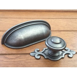 Sonoma Cabinet Hardware Madera Knob with Flure de Lis Backplate Antique Pewter