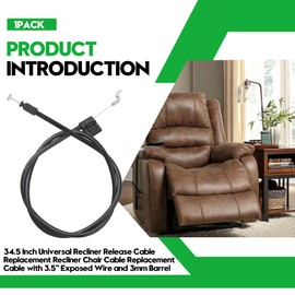 34.5 Inch Universal Recliner Release Cable Replacement, Recliner Chair Cable Replacement, Cable with 3.5" Exposed Wire and 3mm Barrel. 34.5" Total Length with an S-tip, Couch Pull Cord, 1 Pack
