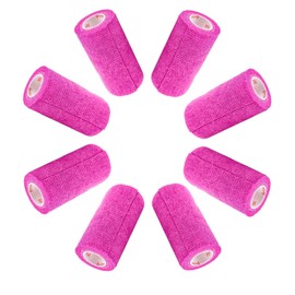 3 Inch Vet Wrap Tape Bulk (Fuchsia) (Pack of 6) Self Adhesive Adherent Adhering Flex Bandage Grip Roll for Dog Cat Pet Horse