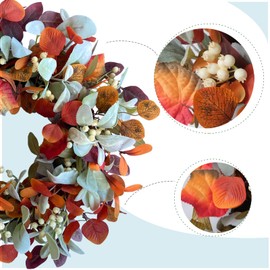 Egolot 22 Inch Fall Front Door Wreath with Eucalyptus Lamb Ears Leaves and Berries, Autumn Fall Leaves Wreath with White Berries for Indoor and Outdoor, Festival Wreath for Home Decor