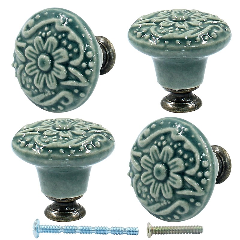 Piutouyar Green Ceramic knobs, Kitchen Cabinet Knobs, Retro Dresser Knobs,