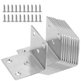 Chstarina Pack of 10 Heavy Duty Brackets, Stainless Steel Angle Shelf 50 x 50 Construction Angle Connector with Perforated Plate Joist Shoe Metal Angle Iron Wood Connector Steel Angle Wide Beam Angle