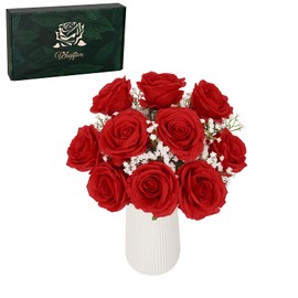 Waipfaru 20 Pcs Fake Red Roses Babys Breath Artificial Flowers Bulk, Silk Red Rose Faux Babys Breath with Long Stems for Wedding Bouquet Vase Flower Arrangement