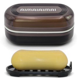 AIMAIAIMAI Travel Soap Container, Leakproof Soap Box, Travel Soap Holder with Removable Draining Layer, Portable Soap Case for Traveling, Camping, Gym (Black)