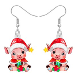 RAIDIN Acrylic Cute Creative Christmas Pig Dangle Earrings Gifts for Women Piggy Pets Jewelry for Holiday Party Favors Decorations (Pink)