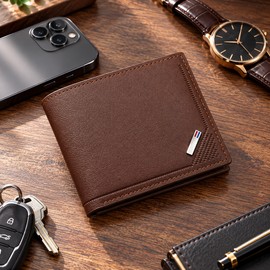 Men’s PU Leather Bifold Wallet for Daily Essentials – Compact Card, Cash, and Coin Storage for Work and Travel