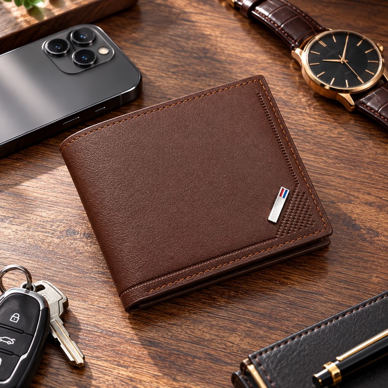 Men’s PU Leather Bifold Wallet for Daily Essentials – Compact
