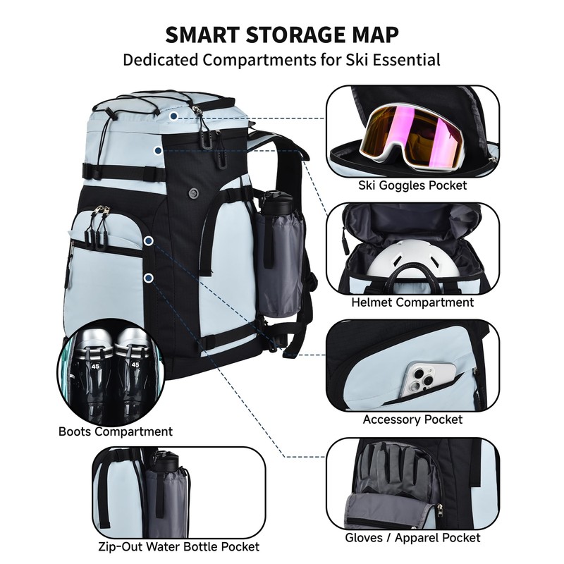 Heliar 55L-70L Expandable Ski Boot Bag – Waterproof, Durable Backpack