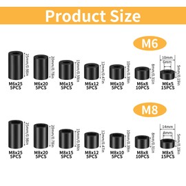 Pack of 100 Plastic Spacer Sleeves M6 M8, Round Nylon Washers Washers Plastic Spacers Assortment, Insulation Washers for Screws (Black)