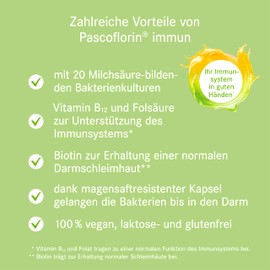Pascoflorin immune: 20 lactic acid forming bacterial cultures - with vitamin B12, biotin, inulin and folic acid - also accompanying antibiotic therapy