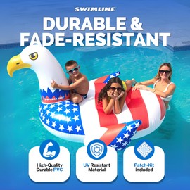 SWIMLINE ORIGINAL 90700 Patriotic Americana Eagle Pool Float | Oversized Ride-On Raft with Stable Design | Lounge Floatie Ideal for Summer Gatherings & Poolside Relaxation