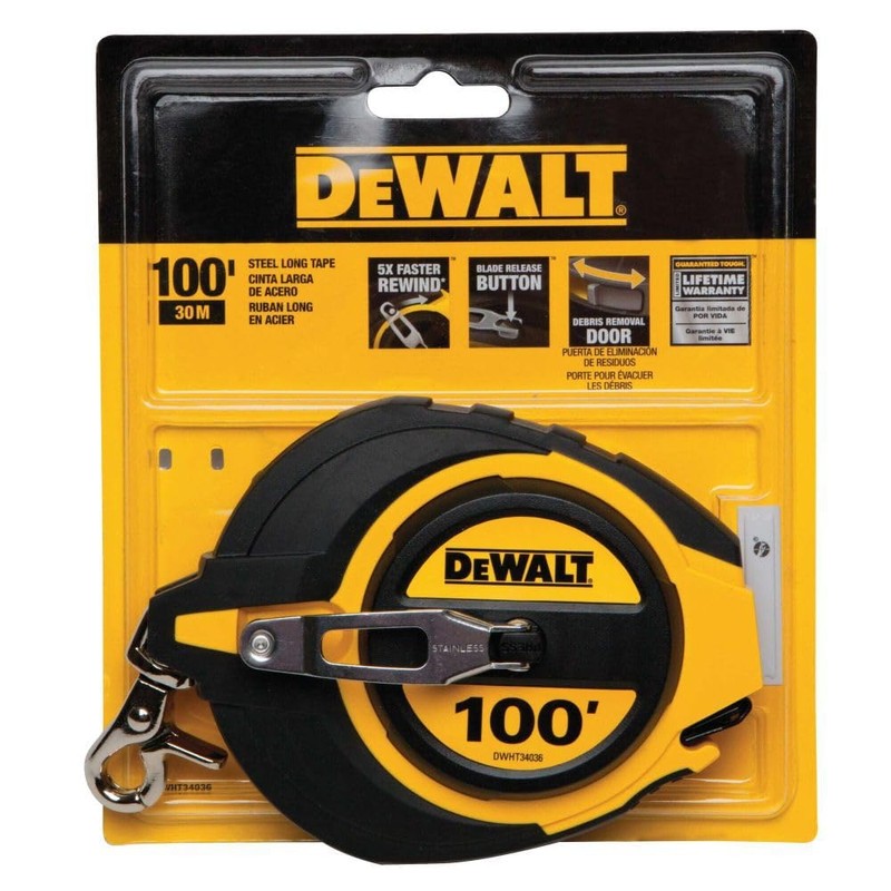 DEWALT Tape Measure, 100-Foot, Self-Lock, Solid Chrome Finish, Rubber Grip