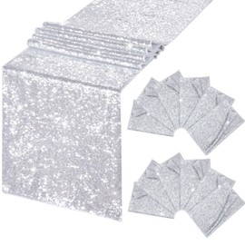 B-COOL Silver Sequin Table Runner Glitter Sparkly Table Runner 12 Packs 12x72 Inch Christmas Table Runner for Dining Engagement Outdoor Wedding Party Birthday Holiday Decor