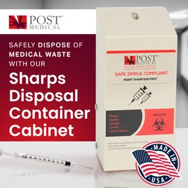 Post Medical - Sharps Cabinet, Sharps Disposal Container Storage, Sharps Container Wall Mount for 1.5 Quart Post Medical Biohazard Containers, Sharps Containers with Lock & Key, Powder-Coated Steel
