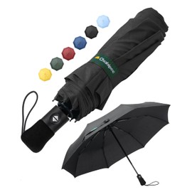 Chakipee Travel Compact Umbrella Windproof - Portable Automatic Umbrellas for Rain, Folding Umbrella for Men and Women, Portable 210T Fabric 97cm Span - 8 Ribs Black Umbrella