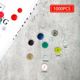 XIKAYA Pack of 1000 Colourful Buttons Candy Colours Small Buttons Plastic Craft Buttons Children's Buttons in Various Sizes and Colours for Children DIY Crafts Painting Gift Decoration (7-15 mm)