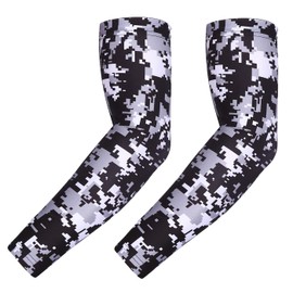 HDE Arm Compression Sleeves for Kids Basketball Shooting Sleeve - Youth Sports Football Baseball SoftballBlack Silver Digital Camo - YL