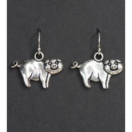 "Handmade" Pig Charm Earrings 925 sterling silver hooks pewter 1" charms Pigs Farm Animals