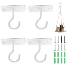 4PCS Ceiling Hooks Heavy Duty, Ceiling Hooks for Hanging Plants, Wall Mount Hangers Plant Hooks, Ceiling Hooks for Hanging Lights, Bird Feeders, Lanterns, Wind Chimes, Planters (White)