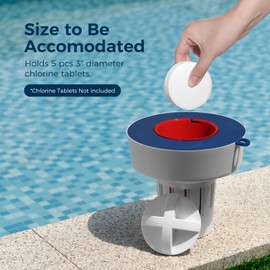 POOL FELLOWS Pool Tablet Dispenser 3 inch Tablets, Floating Tablet Holder with Reminder and 3 Ajustable Settings, Durable Floater for Pools, Large Size, Blue
