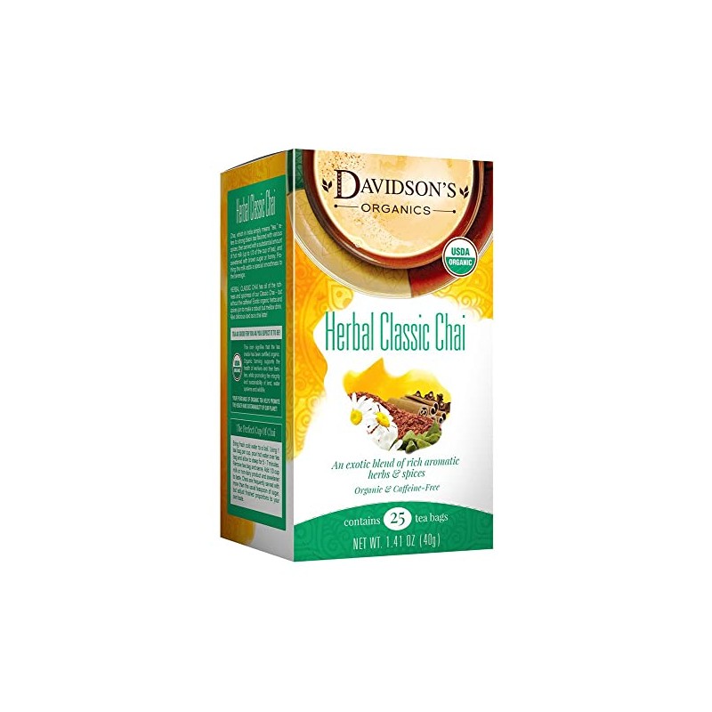 Davidson's Organics, Herbal Classic Chai, 25-count Tea Bags, Pack of