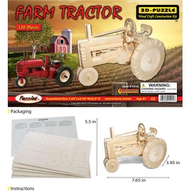 Puzzled 3D Puzzle Farm Tractor Set Wood Craft Construction Model Kit, Fun & Educational DIY Wooden Toy Assemble Model Unfinished Crafting Hobby Puzzle to Build & Paint for Decoration 130 Pieces Pack