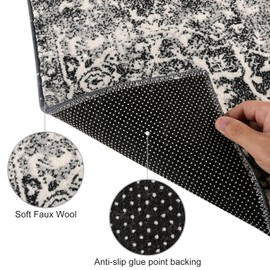 Morebes Washable Kitchen Runner Rug, 2x5 Hallway Runner Rug Non Slip, Vintage Medallion Entryway Runner Rugs, Non-Shedding Soft Carpet for Bathroom Laundry Room Bedroom,Gray/Black