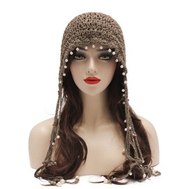 ZLYC Women Cotton Crochet Slouchy Beanie Hat with Tassel Handmade Knit Skull Cap, Solid Khaki