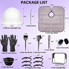 Silicone Highlight Cap Sets, Professional Highlighting Cap for Hair, Dye Bleach Cap with Hook, Hair Coloring Kit for Frosting Dyeing Reusable Salon Hairdressing Tools