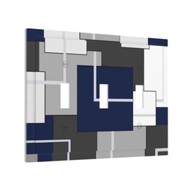 Navy Blue Gray Triple Toggle Light Switch Cover 3 Gang Decorative Wall Plate Morden Abstract Switch Plate for Bathroom Bedroom Kitchen Room Home Decor