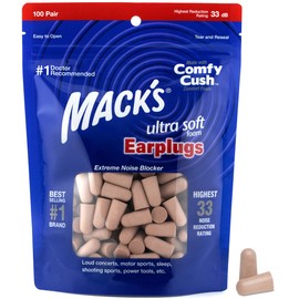 Mack's - Tapones para los oídos de espuma ultrasuave, 100 pares de bolsas, 33 dB más alto, tapones para los oídos cómodos para dormir, ronquidos, viajes, conciertos, estudiar y ruido fuerte