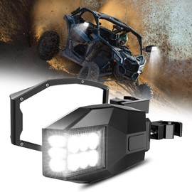 ZAMLIE UTV Side View Mirrors with LED Light, RZR Side Mirrors with 60W Flood Compatible with Polaris Ranger General Can-Am Defender Maverick Trail Yamaha fits for 1''-2'' Roll Bar Cage